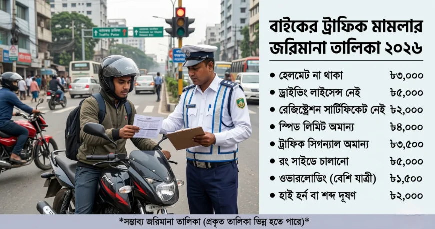 বাংলাদেশে বাইকের ট্রাফিক মামলার জরিমানা তালিকা ২০২৬ | কত টাকা জরিমানা দিতে হয়?