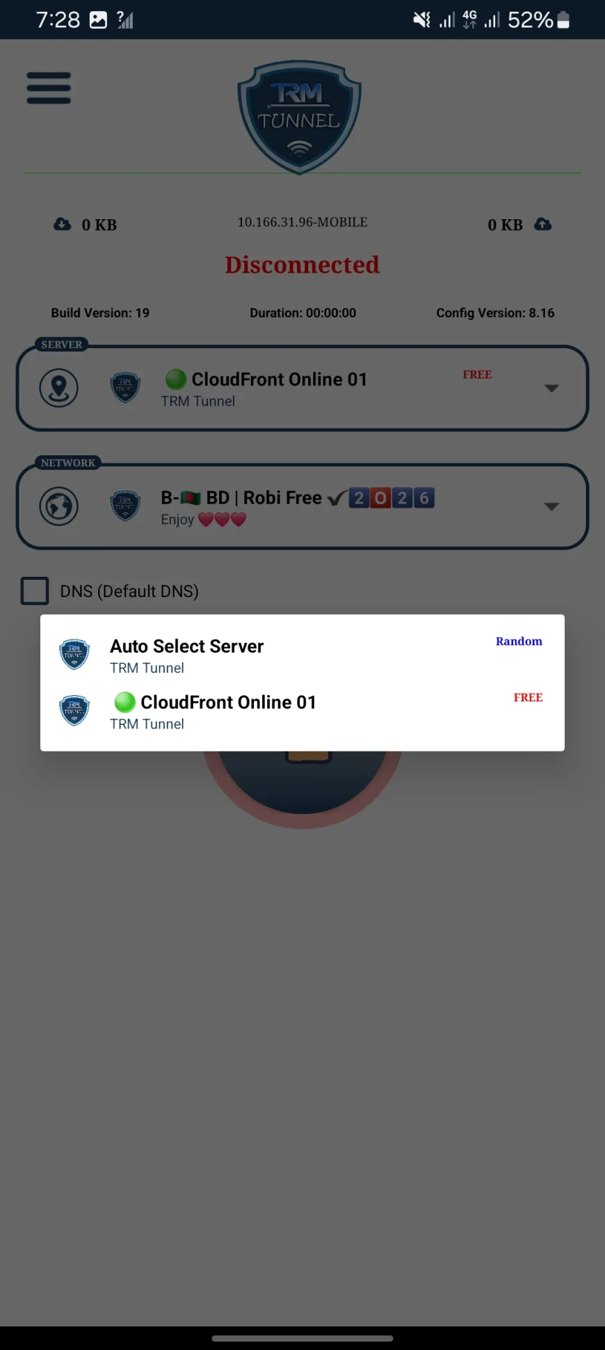 TRM Tunnel এ সার্ভার সিলেক্ট করা - robi free net