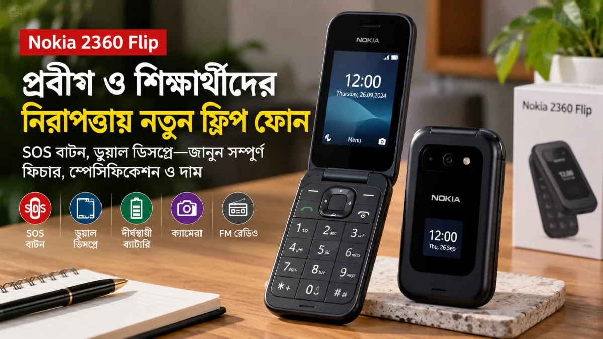Nokia 2360 Flip: প্রবীণ ও শিক্ষার্থীদের নিরাপত্তায় SOS বাটন ও ডুয়াল ডিসপ্লের নতুন ফ্লিপ ফোন—জানুন সম্পূর্ণ ফিচার, স্পেসিফিকেশন ও দাম