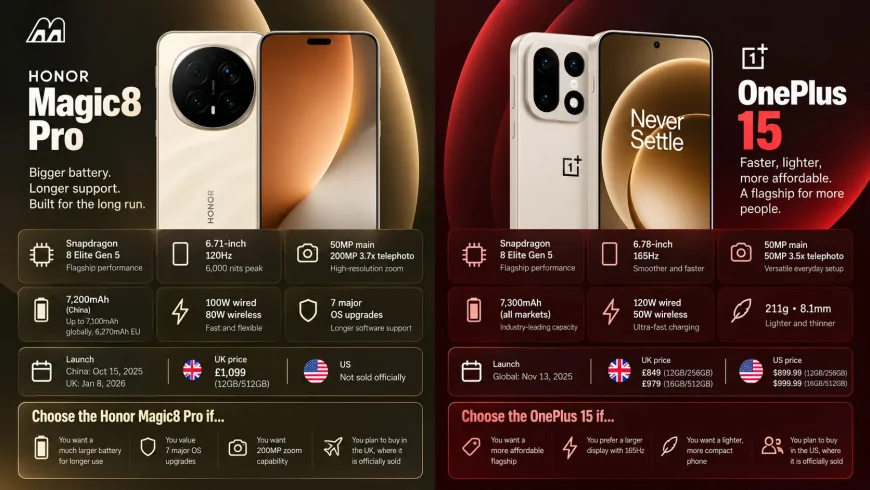 Honor Magic8 Pro নাকি OnePlus 15, কোন ফোনটি কিনবেন? ক্যামেরা, ব্যাটারি ও বাংলাদেশের দামসহ বিস্তারিত তুলনা